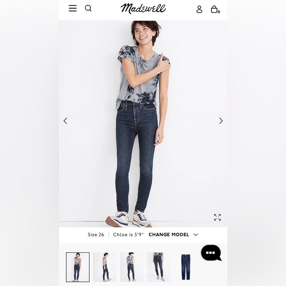 Madewell 11” High rise skinny jean in Birchfield wash, size 26